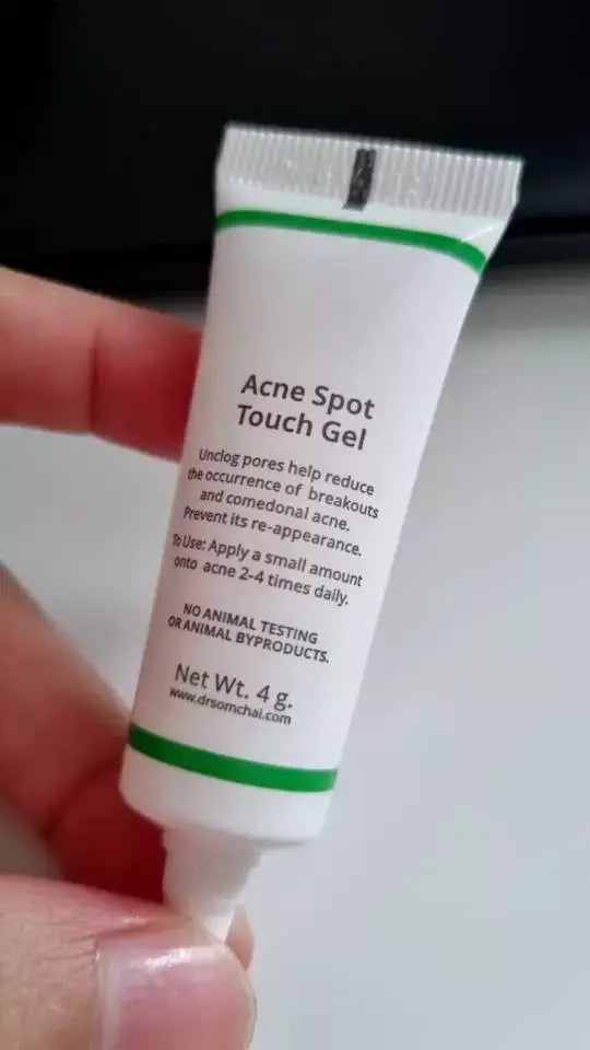 Back of Dr. Somchai Acne Spot Touch Gel 4g tube showing product details