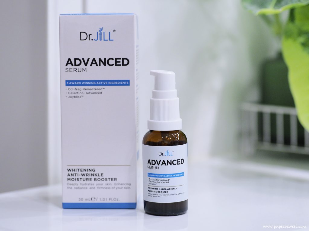 Dr.JiLL Advanced Serum displayed with box on table bright skin treatment