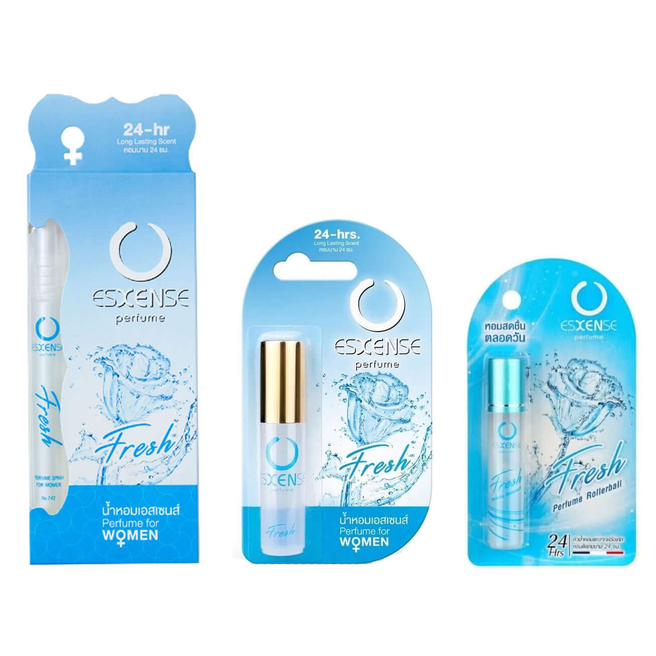 Esxense Fresh Women Perfume 9ml portable roll-on with 24-hour long-lasting scent in a stylish package.