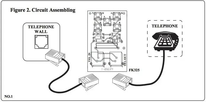 FA325 Telephone Ring Light circuit assembly diagram connecting telephone wall and handset