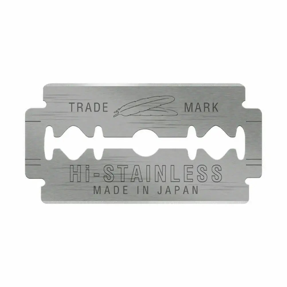 FEATHER Razor Blades Hi Stainless Platinum double edge razor blade made in Japan, showcasing precision and sharpness.