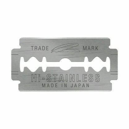 FEATHER Razor Blades Hi Stainless Platinum double edge razor blade made in Japan, showcasing precision and sharpness.