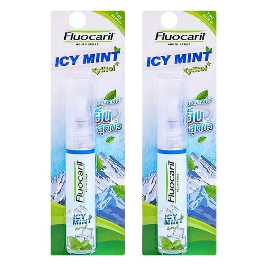 Fluocaril Mouth Spray Icy Mint Breath Freshener with Xylitol 7ml 2 Pcs Front View
