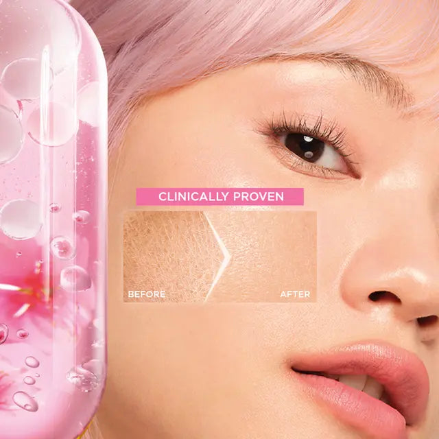 Garnier Sakura Glow Super Whip Cleanser smooth hydrated skin result after wash