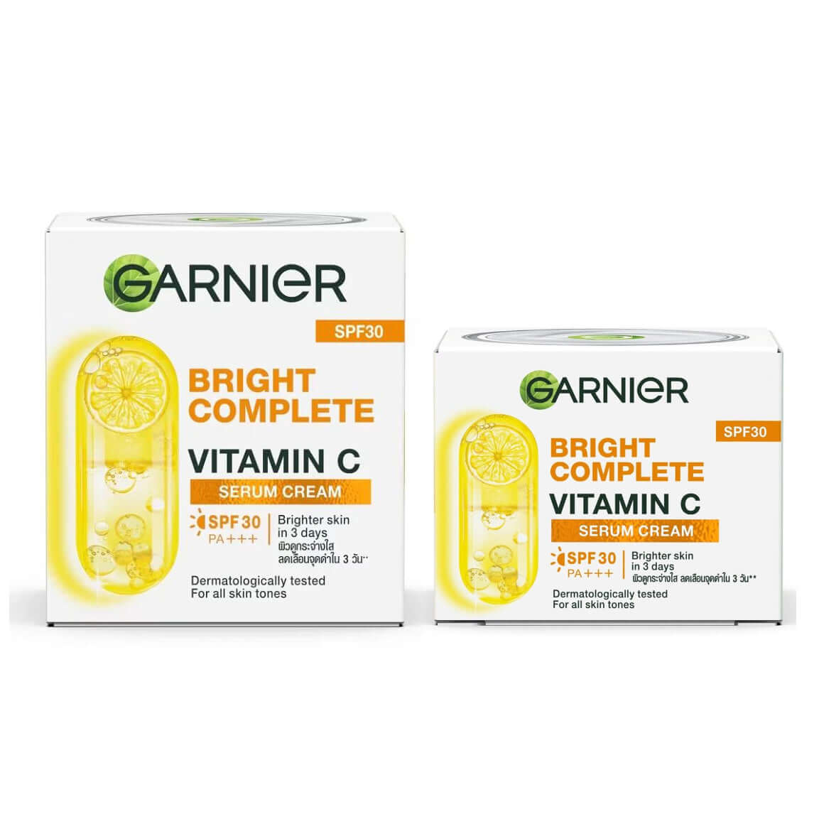Garnier Vitamin C Cream Bright Complete day and night cream box set displayed side by side