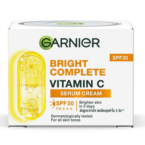 Garnier Vitamin C Cream Bright Complete day cream 18ml box featuring SPF protection