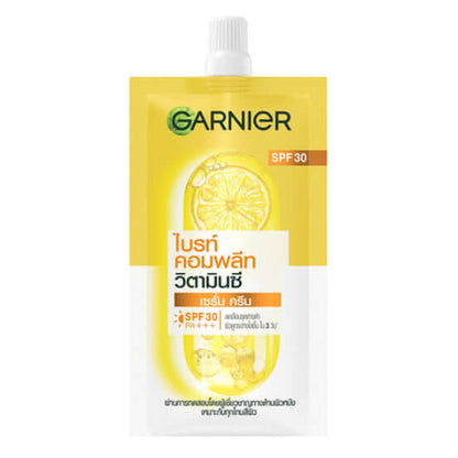 Garnier Vitamin C Cream Bright Complete 7ml sachet pouch with a white screw cap