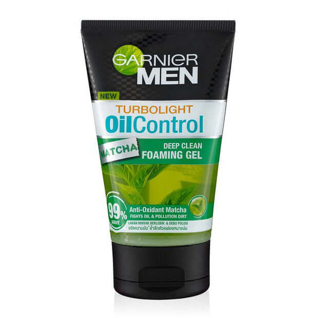 Garnier Men Matcha Gel Turbolight Oil Control Foaming Face Wash 100g Front Product Packaging