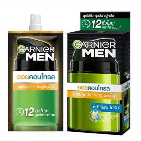 Garnier Men Oil Control Serum 7ml sachet and packaging box display