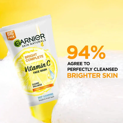 Garnier Vitamin C Face Wash promotional banner with statistics