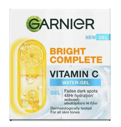 Front view of the Garnier Vitamin C Water Gel box with detailed text.