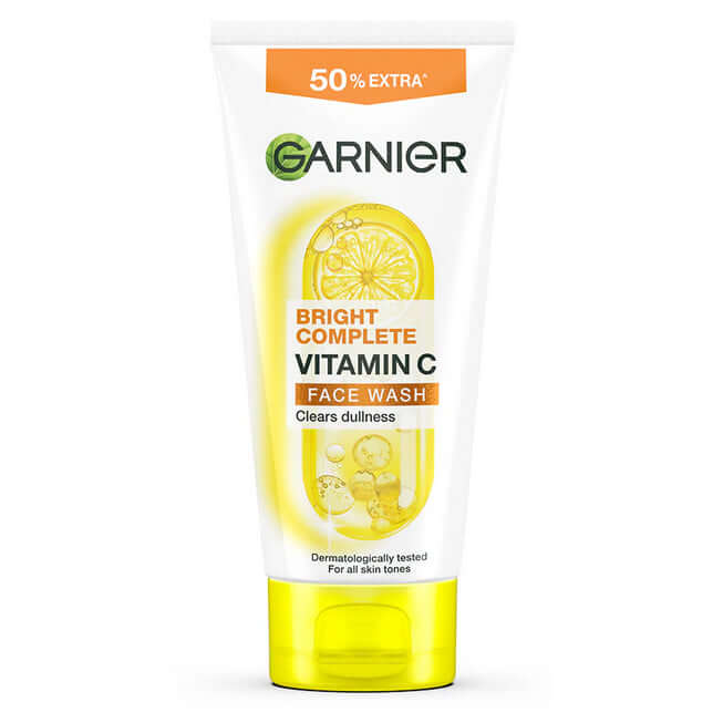 Garnier Vitamin C Face Wash front packaging with 50% extra text