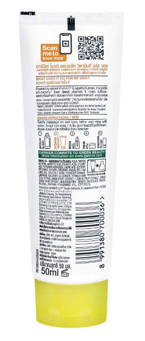 Garnier Vitamin C Face Wash back packaging with Thai text and usage directions