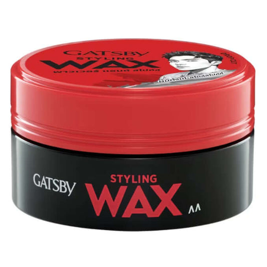 Gatsby Styling Wax Power and Spikes in a 75g container for strong hold hairstyles.