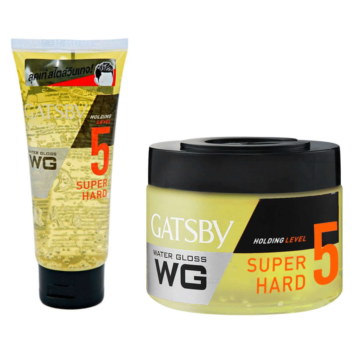 Gatsby Water Gloss Hair Gel Super Hard container and tube packaging