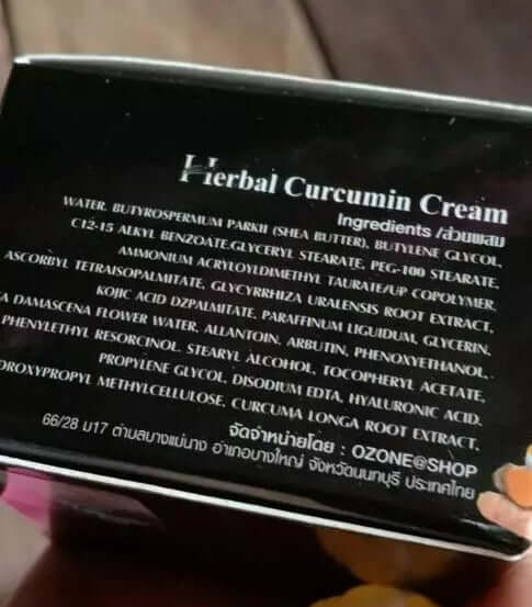 Herbal Curcumin Cream full ingredients and turmeric skincare packaging back view
