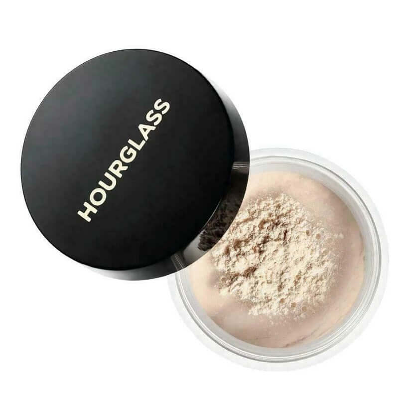 Hourglass Veil Setting Powder open jar with translucent loose powder.