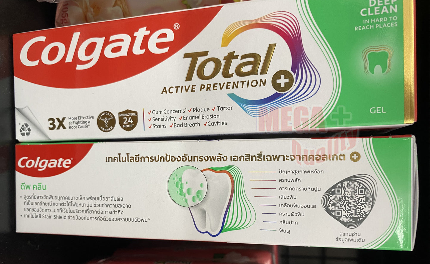 Colgate Total Deep Clean toothpaste packaging showing active prevention and mint gel