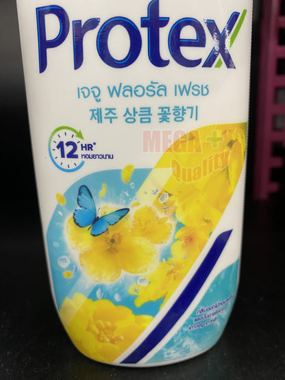 Protex Jeju Floral Fresh Cooling Powder bottle front view showing 12hr odor protection