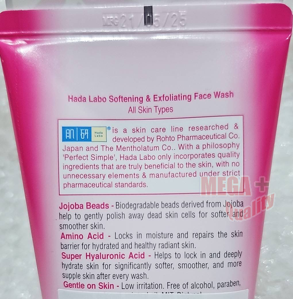 Hada Labo Face Wash product description and ingredients close up