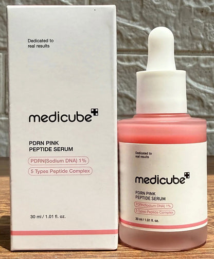 Medicube PDRN Pink Peptide Serum 30ml bottle and box front view