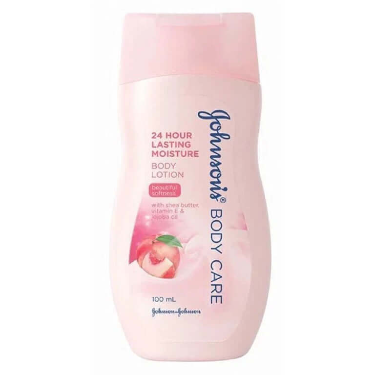 Front view of the 100 mL bottle of Johnsons Body Care Lotion, which provides 24-hour hydration.