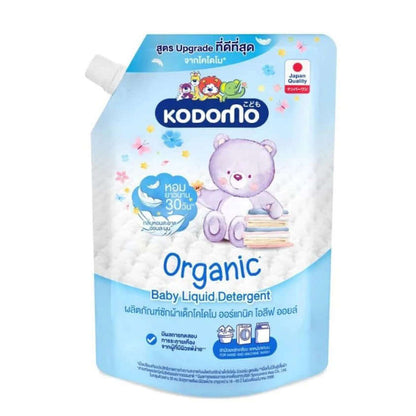 KODOMO Baby Liquid Detergent Olive Oil Laundry Wash Refill Fresh 580ml packaging with adorable bear and organic label.