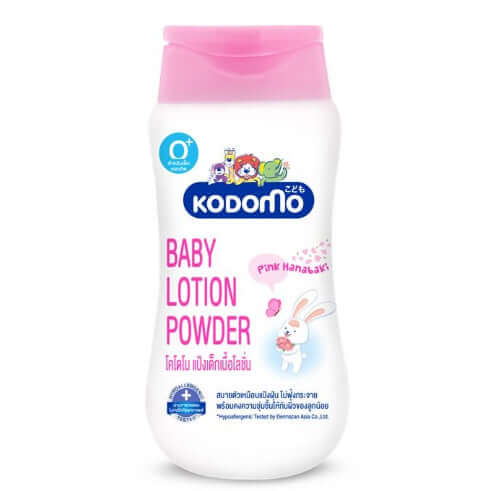 Kodomo Baby Lotion Powder Pink Hanabaki bottle for newborn sensitive skin, 180ml packaging design.