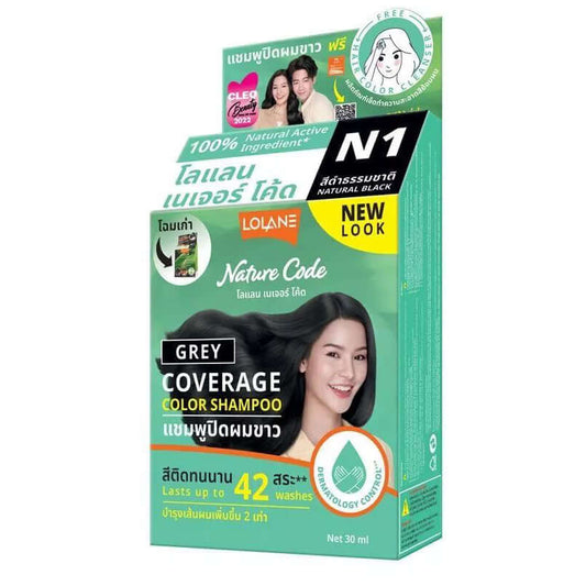 LOLANE Color Shampoo N1 Nature Code Natural Black front package design with grey hair coverage highlight