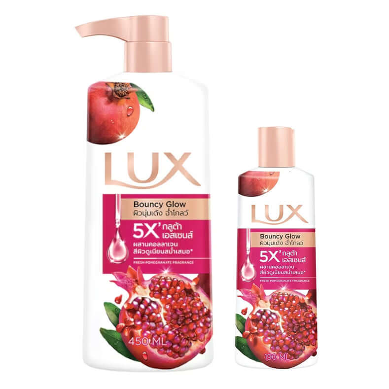 LUX Bouncy Glow Body Wash 450ml pump bottle and 190ml bottle front view