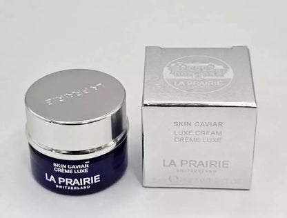 La Prairie Skin Caviar Cream Luxe Face Moisturizer jar and box packaging, showcasing luxury skincare product.