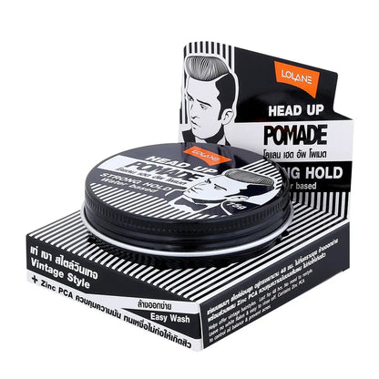 Lolane Head Up Pomade Vintage Style Strong Hold Hair Wax 75g Packaging and Jar