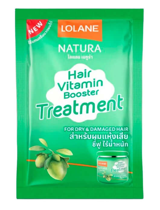 Single use sachet of Lolane Natura Hair Vitamin Mask 25ml on white background.