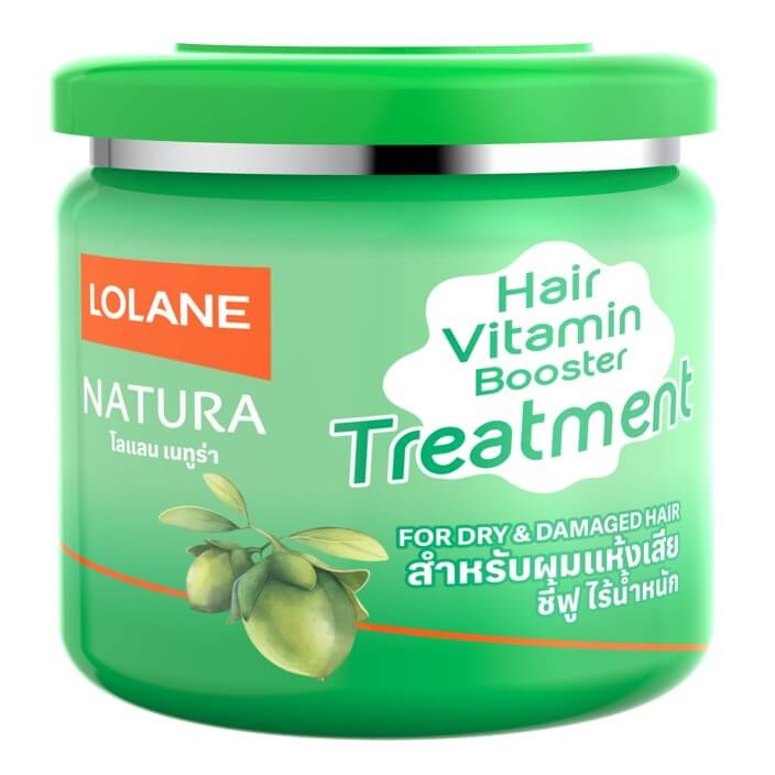 Close-up of a large green jar of Lolane Natura Hair Vitamin Mask 250ml with 'Natura' and 'Hair Vitamin' labels.