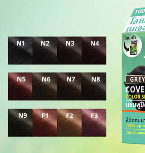 Lolane Nature Code N3 Shampoo color swatches for grey coverage in various shades including chocolate.