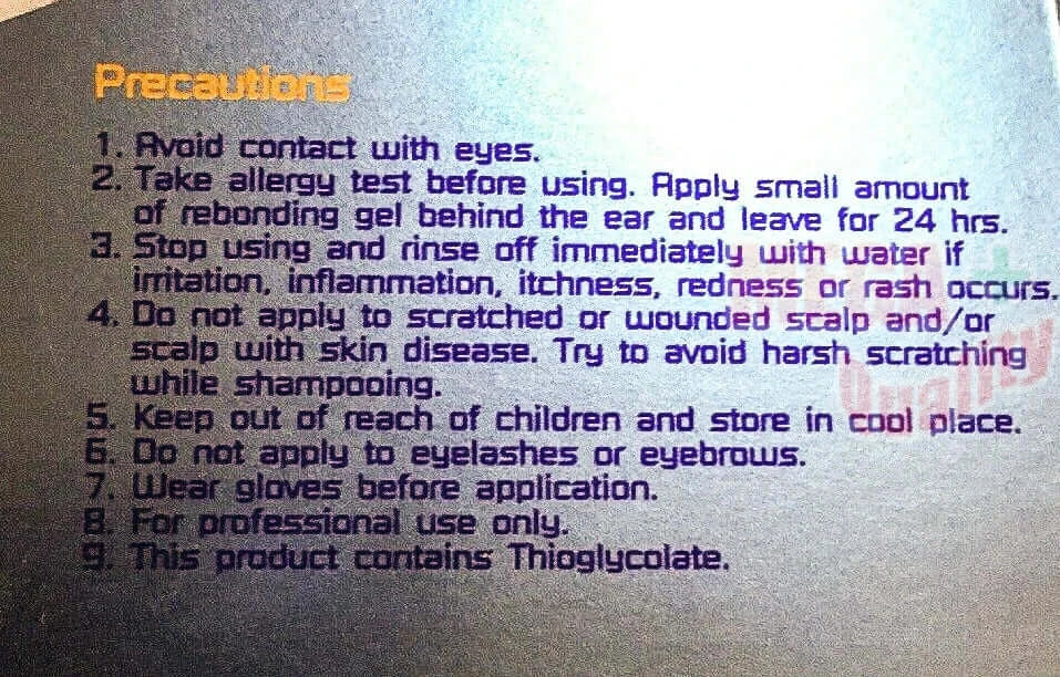 Lolane Rebonding Gel Straight Off Set Kit Precautions and Usage Information