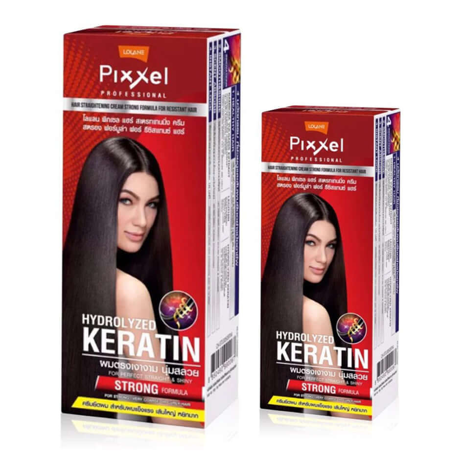 Lolane Pixxel Straightening Cream Professional Hair Strong Formula with Hydrolyzed Keratin for smooth, shiny hair.