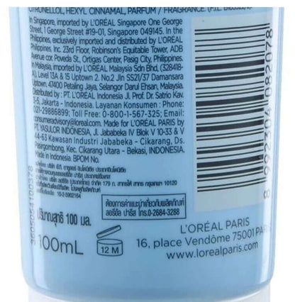 Loreal Aura Perfect Whip Extraordinary Facial Cleansing Foam 100g packaging details and ingredients list.