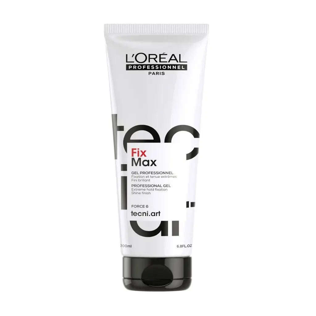 Loreal Tecni Art Fix Max hair gel tube front view on white background