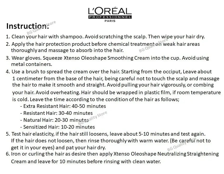 Loreal Xtenso Oleoshape Normal Hair Product Information and Usage Instructions Label