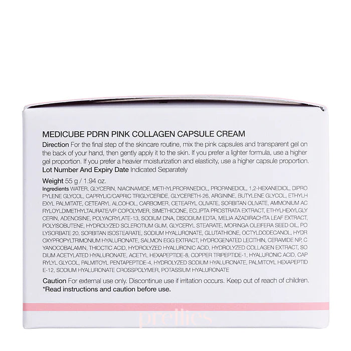 Medicube PDRN Pink Collagen Capsule Cream ingredients and usage instructions on packaging