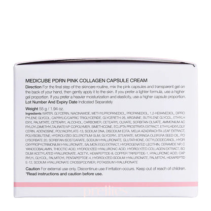 Medicube PDRN Pink Collagen Capsule Cream ingredients and usage instructions on packaging