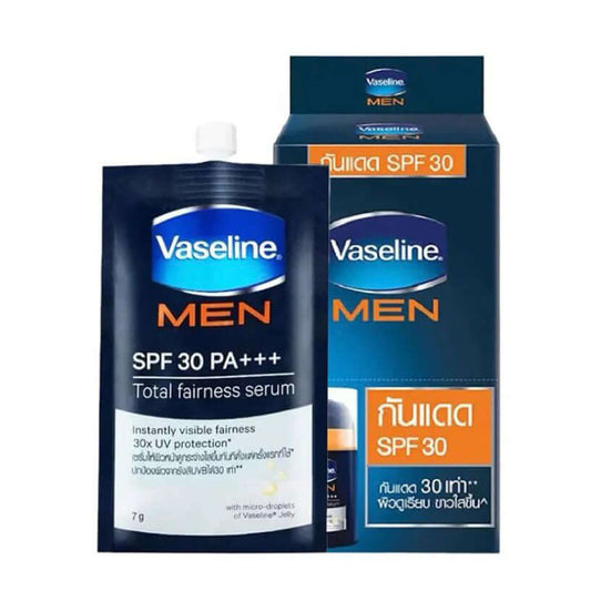 Vaseline Men Serum SPF30 PA+++ box and sachet packaging front view
