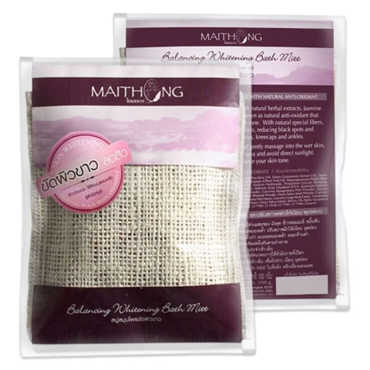 Maithong Bath Mitt Balancing Herbal Soap Body Scrub 100g Front and Back Package