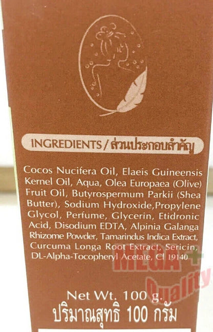 Ingredients of Maithong Turmeric Soap including oils, fruit extracts, and herbal components for natural skin care.