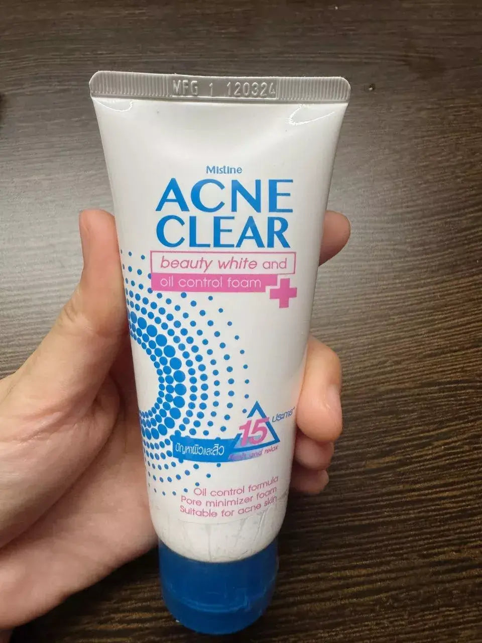 Mistine Acne Clear Foam Facial Cleanser 85g Product Tube Handheld View