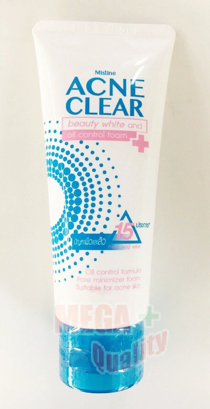 Mistine Acne Clear Foam Facial Cleanser oil control formula in 85g tube for oily skin, deep cleansing and refreshing.