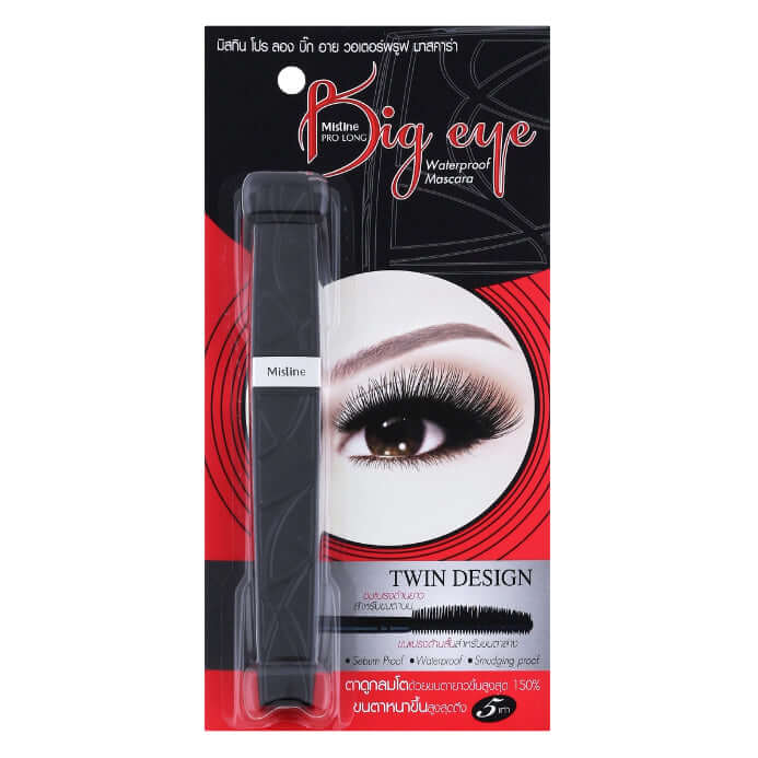Front view of Mistine Pro Long Big Eye Mascara packaging card showing the product and eye graphic