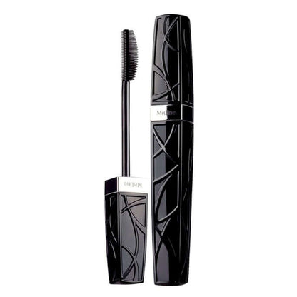 Close-up of Mistine Pro Long Big Eye Mascara dual-sided applicator brush alongside the black tube