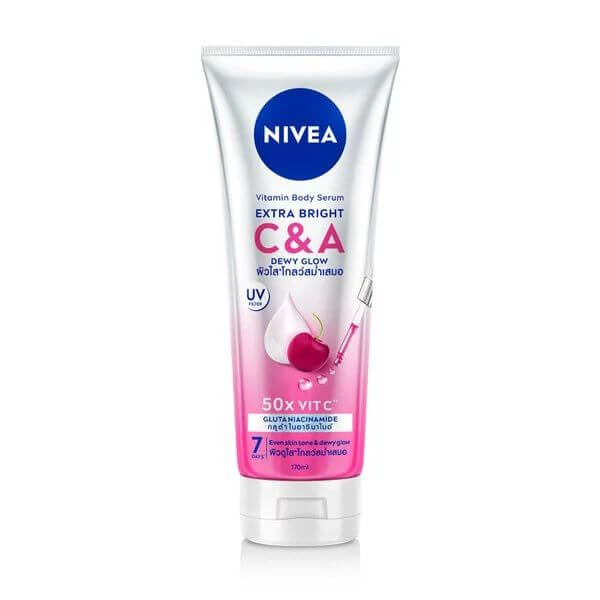 NIVEA Extra Bright C and A Body Serum 170ml squeeze tube standing upright.